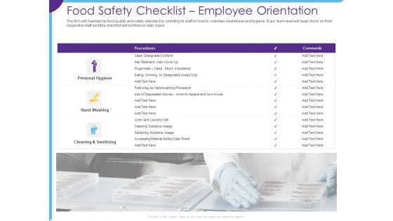 Optimization Restaurant Operations Food Safety Checklist Employee Orientation Infographics PDF