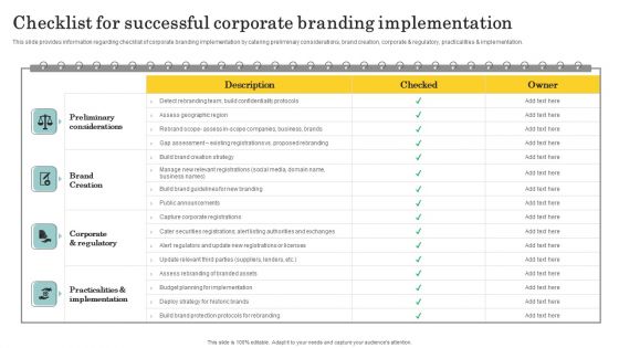 Optimize Brand Valuation Checklist For Successful Corporate Branding Implementation Mockup PDF