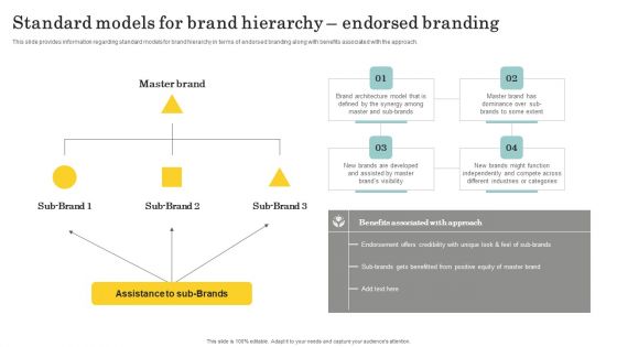 Optimize Brand Valuation Standard Models For Brand Hierarchy Endorsed Branding Summary PDF