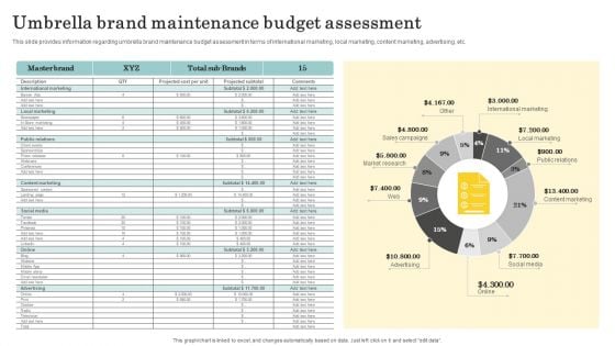 Optimize Brand Valuation Umbrella Brand Maintenance Budget Assessment Designs PDF