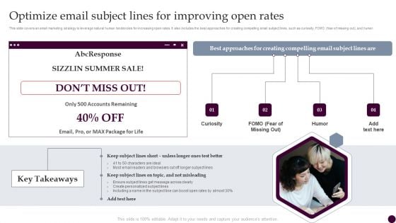 Optimize Email Subject Lines For Improving Open Rates Strategies For Acquiring Consumers Slides PDF