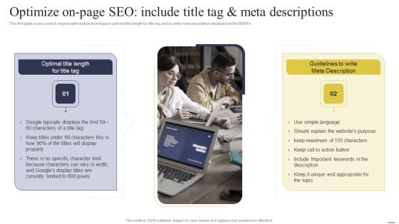 Optimize On Page SEO Include Title Tag And Meta Descriptions Icons PDF