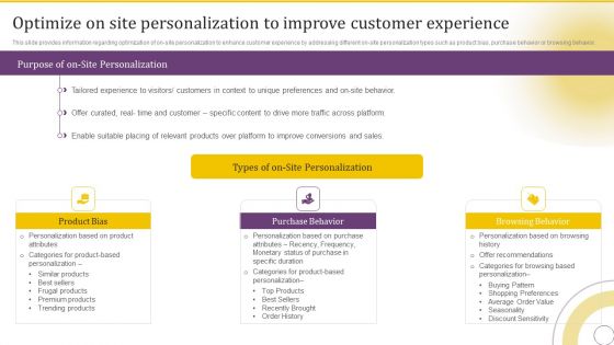 Optimize On Site Personalization To Improve Customer Experience Background PDF