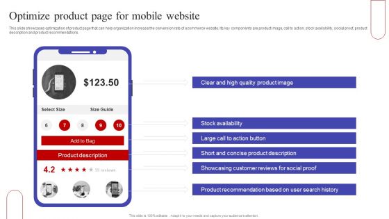 Optimize Product Page For Mobile Website Ppt PowerPoint Presentation File Backgrounds PDF