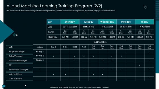Optimize Service Delivery With Enhanced AI And Machine Learning Training Program Slides PDF