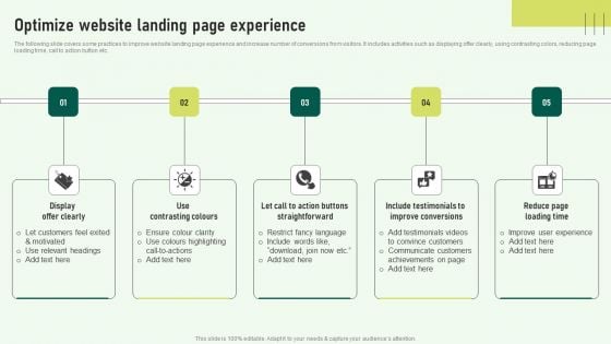 Optimize Website Landing Page Experience Slides PDF