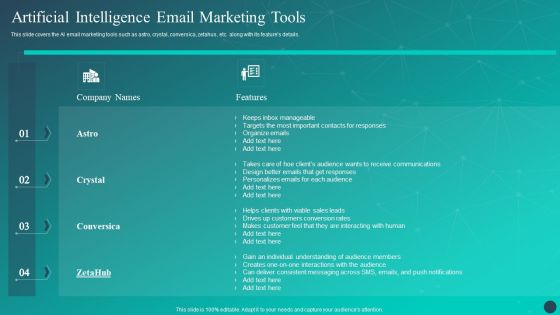 Optimizing AI Strategies To Improve Financial Services Artificial Intelligence Email Marketing Tools Template PDF Optimizing AI Strategies To Improve Financial Services Artificial Intelligence Email Marketing Tools Template PDF