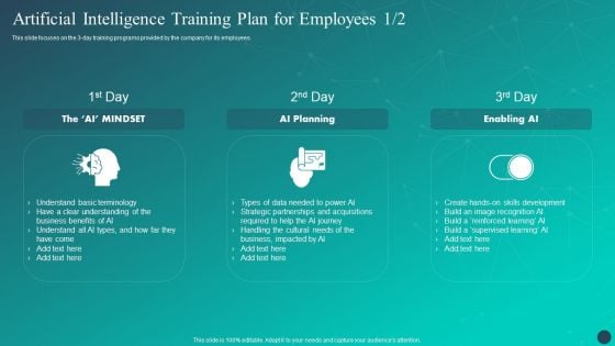 Optimizing AI Strategies To Improve Financial Services Artificial Intelligence Training Plan For Employees Graphics PDF