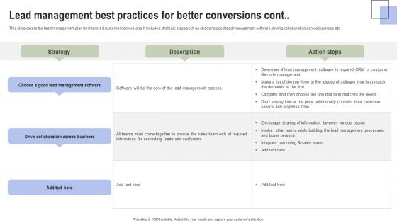 Optimizing Consumer Lead Nurturing Procedure Lead Management Best Practices For Better Conversions Elements PDF