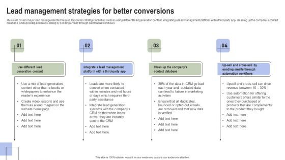 Optimizing Consumer Lead Nurturing Procedure Lead Management Strategies For Better Conversions Summary PDF