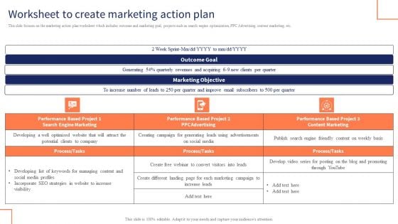 Optimizing Digital Channels To Enhance Marketing Strategy Worksheet To Create Marketing Action Plan Slides PDF