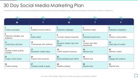 Optimizing E Business Promotion Plan 30 Day Social Media Marketing Plan Slides PDF Optimizing E Business Promotion Plan 30 Day Social Media Marketing Plan Slides PDF