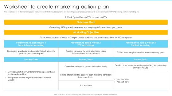 Optimizing Ecommerce Marketing Plan To Improve Sales Worksheet To Create Marketing Action Plan Sample PDF