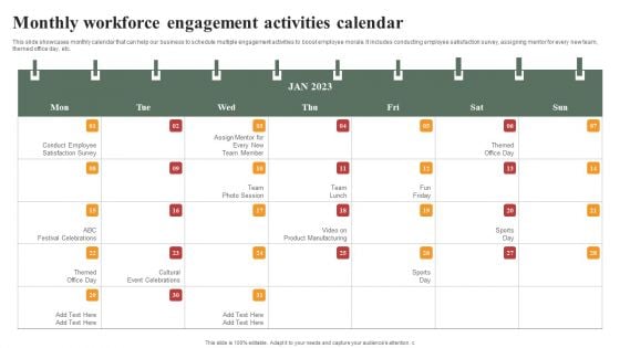 Optimizing Human Capital Alignment Monthly Workforce Engagement Activities Calendar Structure PDF