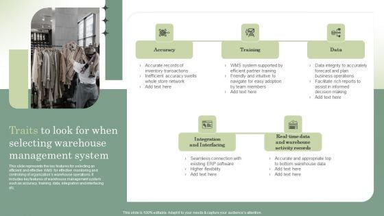 Optimizing Online Stores Traits To Look For When Selecting Warehouse Management Clipart PDF