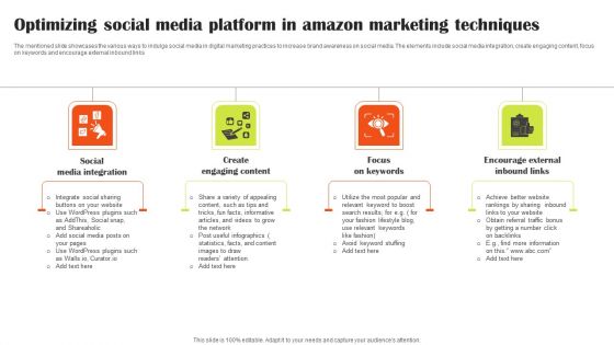 Optimizing Social Media Platform In Amazon Marketing Techniques Brochure PDF