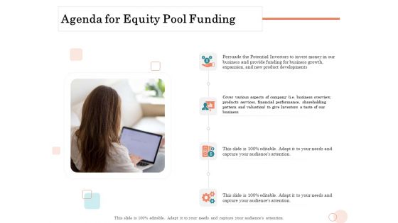 Option Pool Funding Pitch Deck Agenda For Equity Pool Funding Ppt Pictures Portfolio PDF