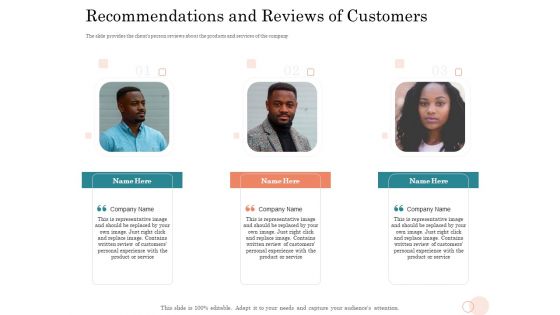 Option Pool Funding Pitch Deck Recommendations And Reviews Of Customers Ppt Infographics Visuals PDF