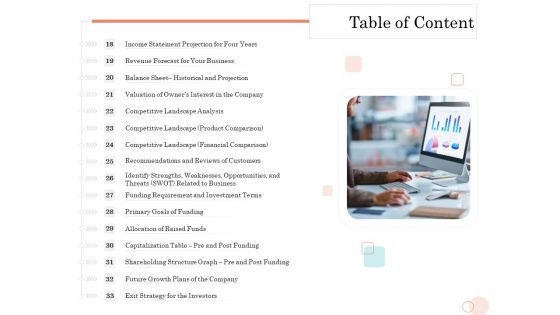 Option Pool Funding Pitch Deck Table Of Content Slide2 Slides PDF