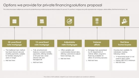 Options We Provide For Private Financing Solutions Proposal Microsoft PDF