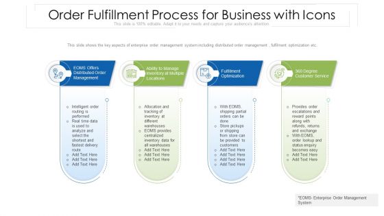 Order Fulfillment Process For Business With Icons Ppt PowerPoint Presentation Gallery Inspiration PDF