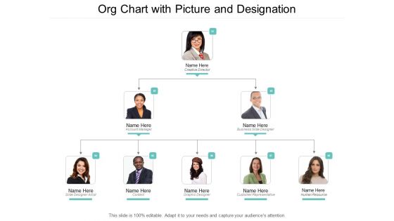 Org Chart With Picture And Designation Ppt PowerPoint Presentation Portfolio Slides