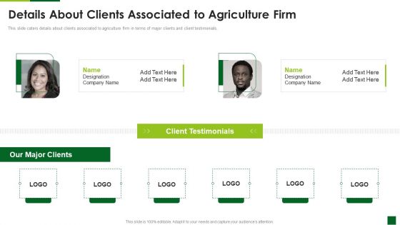 Organic Agriculture Organization Pitch Deck Details About Clients Associated To Agriculture Firm Topics PDF