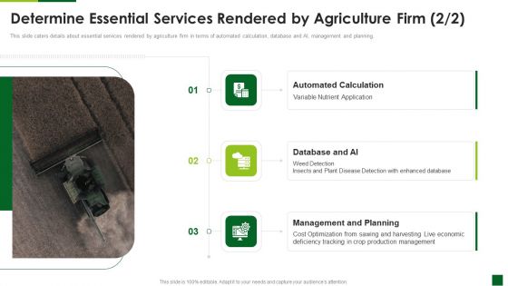 Organic Agriculture Organization Pitch Deck Determine Essential Services Rendered By Agriculture Firm Sample PDF
