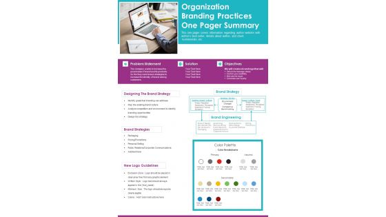 Organization Branding Practices One Pager Summary PDF Document PPT Template