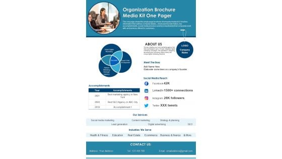 Organization Brochure Media Kit One Pager PDF Document PPT Template