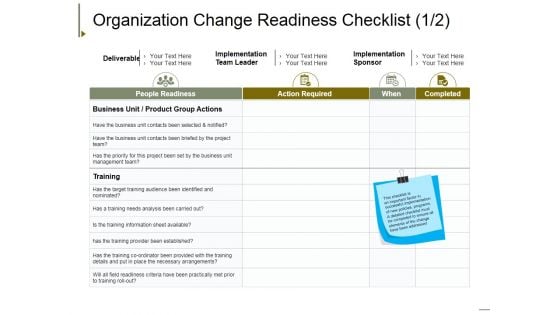 Organization Change Readiness Checklist Template 1 Ppt PowerPoint Presentation Inspiration Show