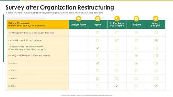 Organization Chart And Corporate Model Transformation Survey After Organization Restructuring Elements PDF