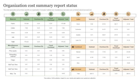 Organization Cost Summary Report Status Mockup PDF