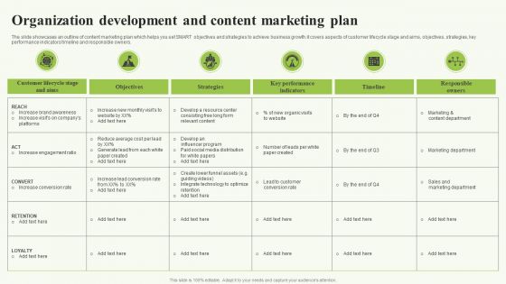 Organization Development And Content Marketing Plan Clipart PDF