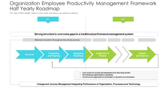 Organization Employee Productivity Management Framework Half Yearly Roadmap Elements