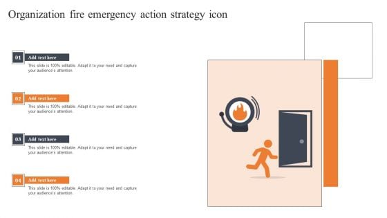 Organization Fire Emergency Action Strategy Icon Template PDF