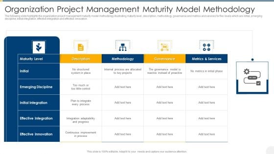 Organization Project Management Maturity Model Methodology Icons PDF