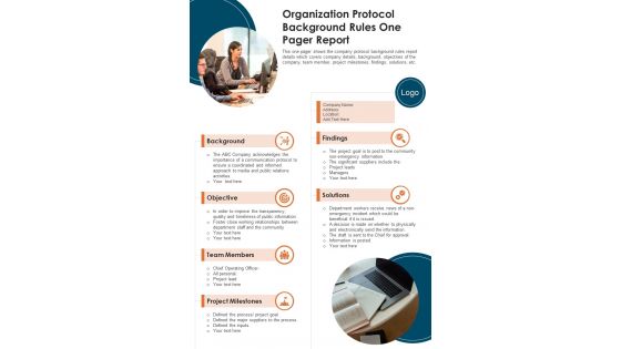 Organization Protocol Background Rules One Pager Report PDF Document PPT Template