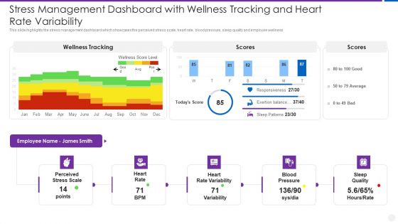 Organization Stress Administration Practices Stress Management Dashboard With Wellness Diagrams PDF