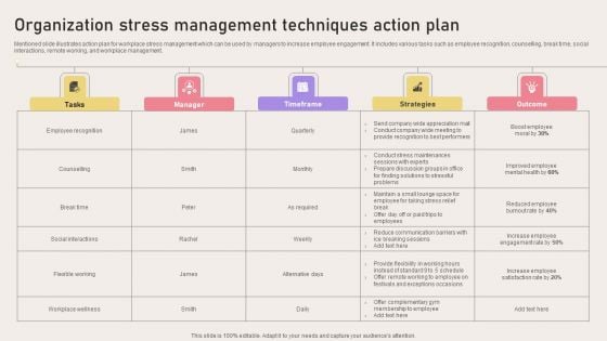 Organization Stress Management Techniques Action Plan Designs PDF