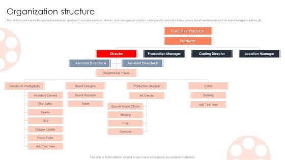 Organization Structure Film Media Company Profile Ppt PowerPoint Presentation Portfolio Graphics PDF