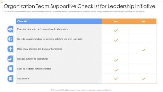 Organization Team Supportive Checklist For Leadership Initiative Graphics PDF