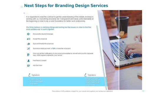Organization Trademark Design Proposal Next Steps For Branding Design Services Sample PDF Organization Trademark Design Proposal Next Steps For Branding Design Services Sample PDF