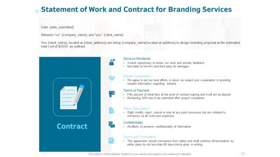 Organization Trademark Design Proposal Statement Of Work And Contract For Branding Services Slides PDF