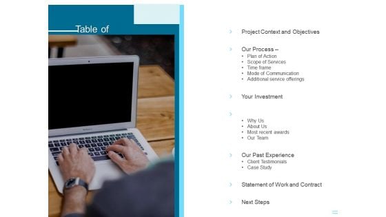 Organization Trademark Design Proposal Table Of Contents Structure PDF