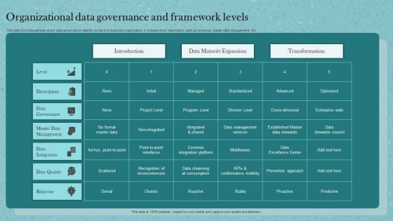 Organizational Data Governance And Framework Levels Ppt Infographic Template Format Ideas PDF