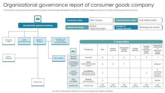 Organizational Governance Report Of Consumer Goods Company Inspiration PDF