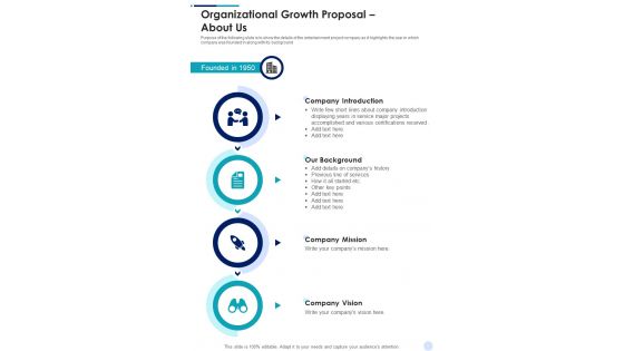 Organizational Growth Proposal About Us One Pager Sample Example Document