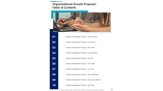 Organizational Growth Proposal Table Of Contents One Pager Sample Example Document