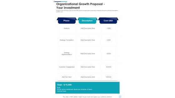 Organizational Growth Proposal Your Investment One Pager Sample Example Document